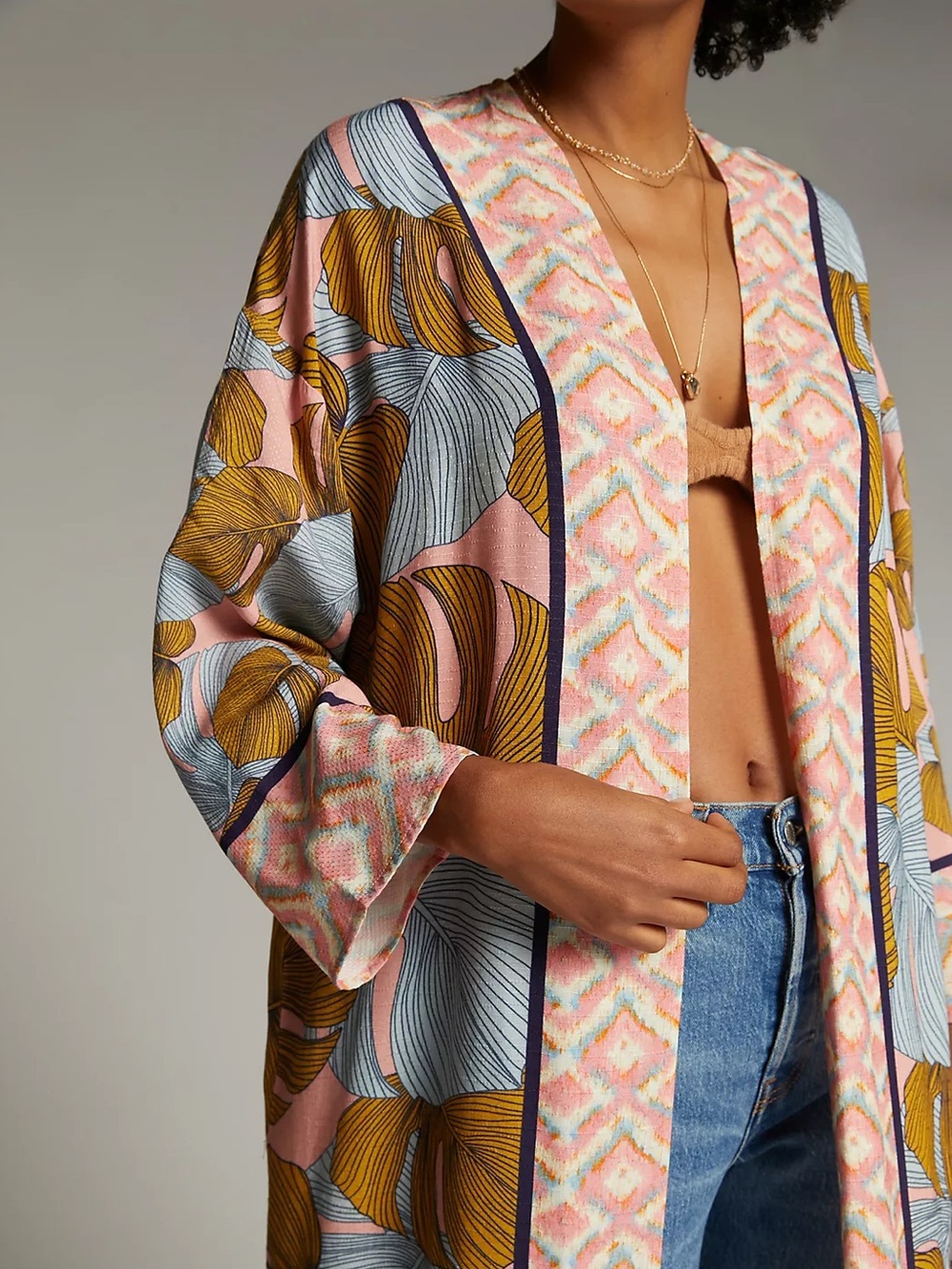Bl^Nk London Sophia Kimono One Size Tropical Leaves Duster Anthropologie Boho